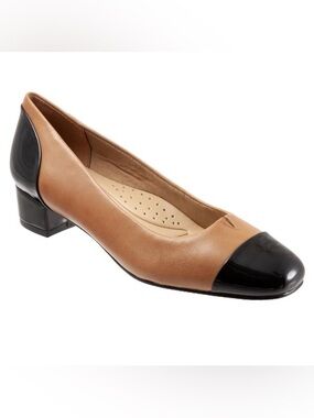 Trotters Two-Tone Tan and Black Block Heel Pump-8.5N